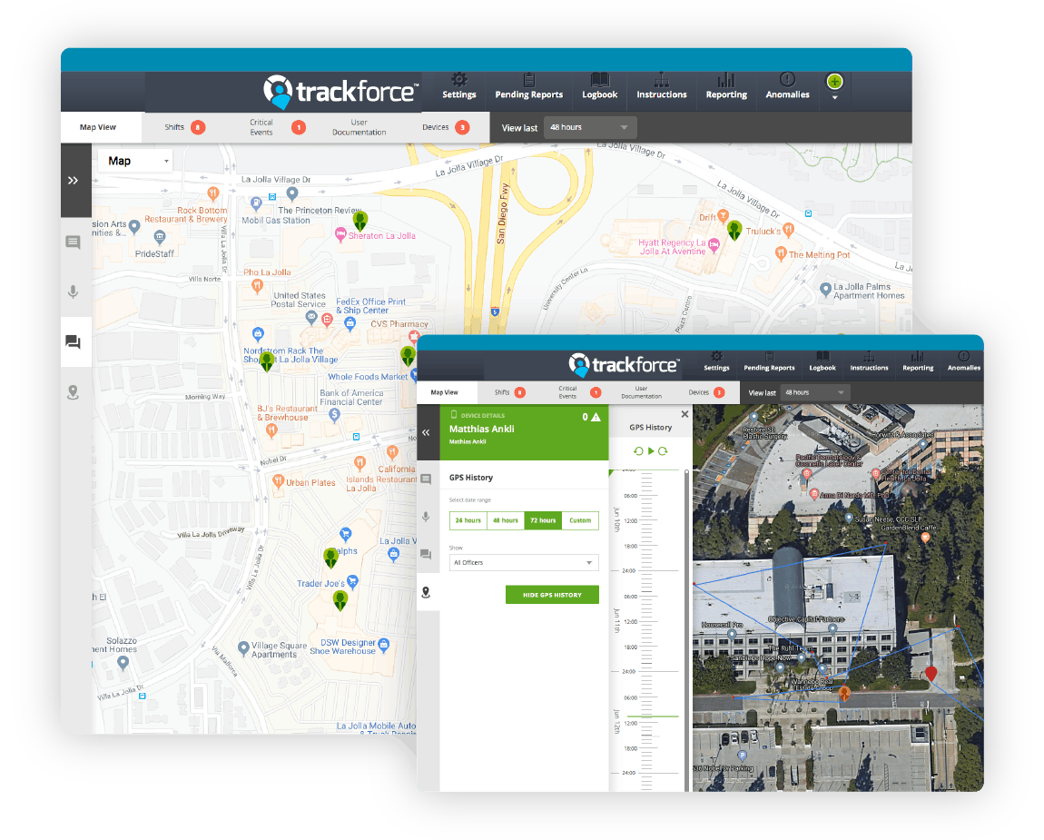Trackforce Valiant guard tracking geolocation dashboard